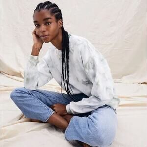 Madewell Green Tie Dye Pullover Sweater Small Cotton Swing Sweatshirt Cropped